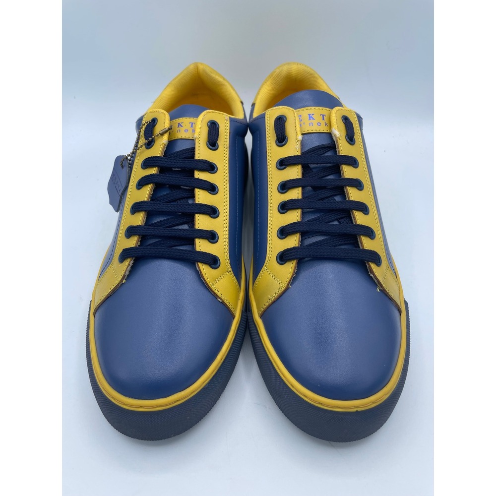 Nekta Genesis Mens Leather Sneakers Navy Yellow Low Top Lace Up Shoes Size 11 - Picture 2 of 8